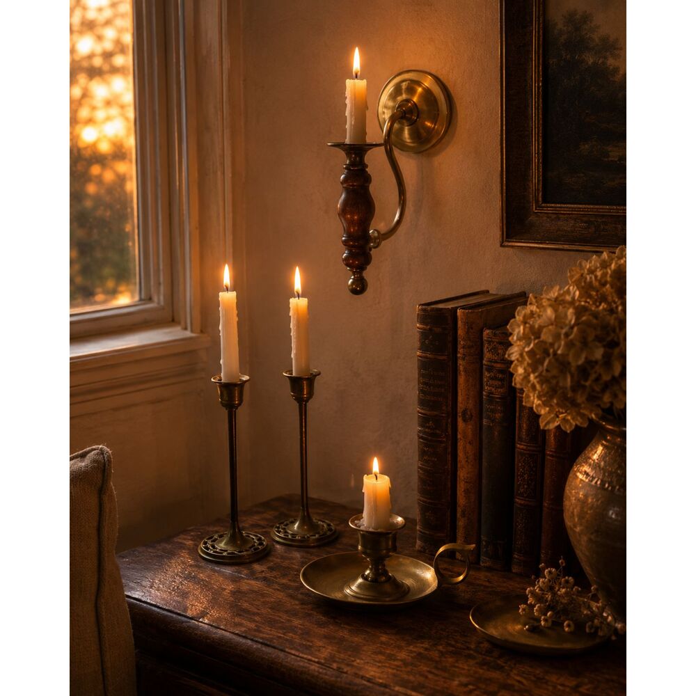 Vintage Brass Candlestick & Wall Sconce Bundle | Mixed Antique Decor Set